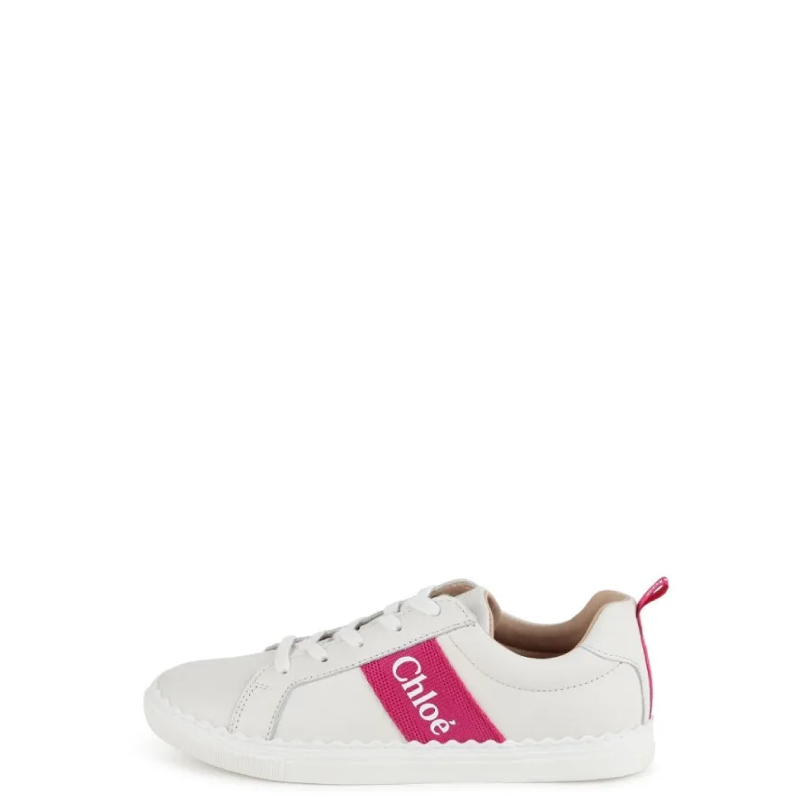 Кожаные кроссовки Chloé Kids с логотипом и круглыми носками, белый — фото 2