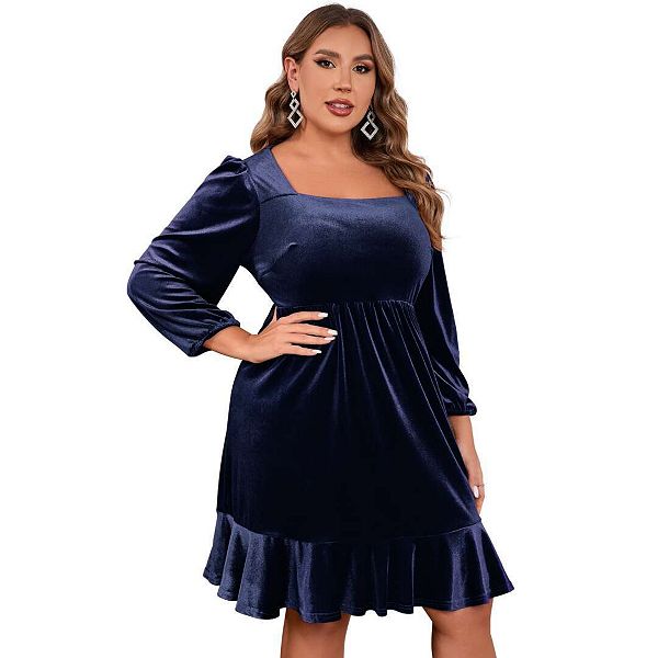 

Женское платье миди с длинным рукавом и квадратным вырезом из бархата plus size Hallih Burton, Dark Blue