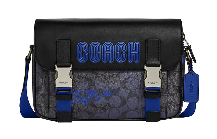 

Сумка велосипедная Coach средняя, наплечная, через плечо, из покрытого холста с кожаными деталями, старинная роза и синий