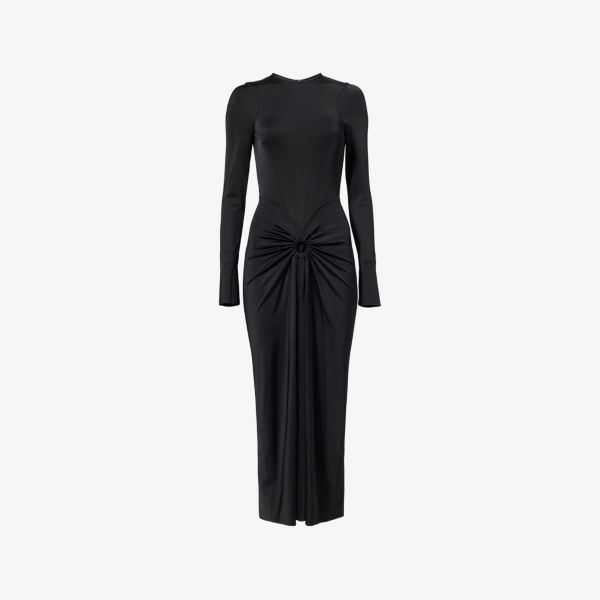 

Платье миди Victoria Beckham с длинными рукавами и сборками из эластичной ткани, черный