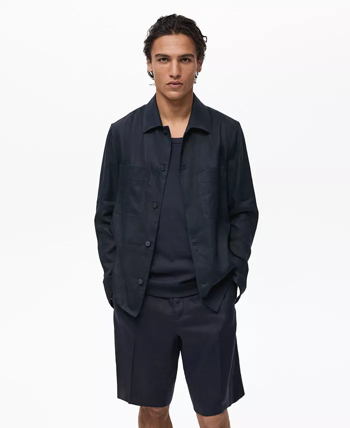 

Мужская льняная рубашка с карманами Overshirt MANGO, синий