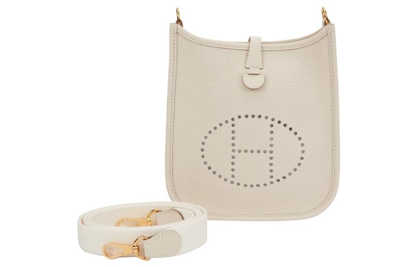 

HERMES Сумка через плечо Evelyne из коровьей кожи, женская, 10 цветов, цвет молочный коктейль, белый