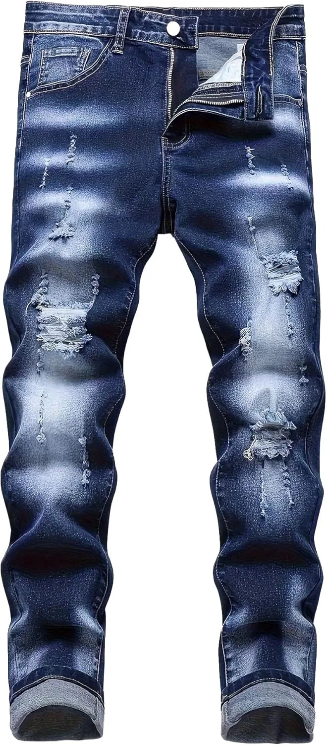 Компрессионные штаны Men Micro Fade Ripped Denim Pants, синие