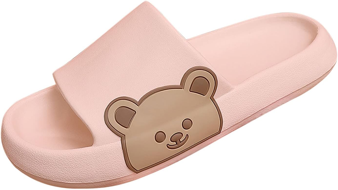 

Домашние милые шлепанцы Oiangi Eva с нескользящей подошвой для мужчин и женщин, с медвежьим рисунком, для ванной комнаты, розовый