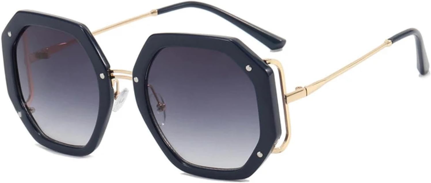 

Модные женские солнцезащитные очки в крупной многоугольной металлической оправе, винтажные женские дорожные очки с защитой от УФ-излучения UV400 TKKTLLT, Dark Blue Gray