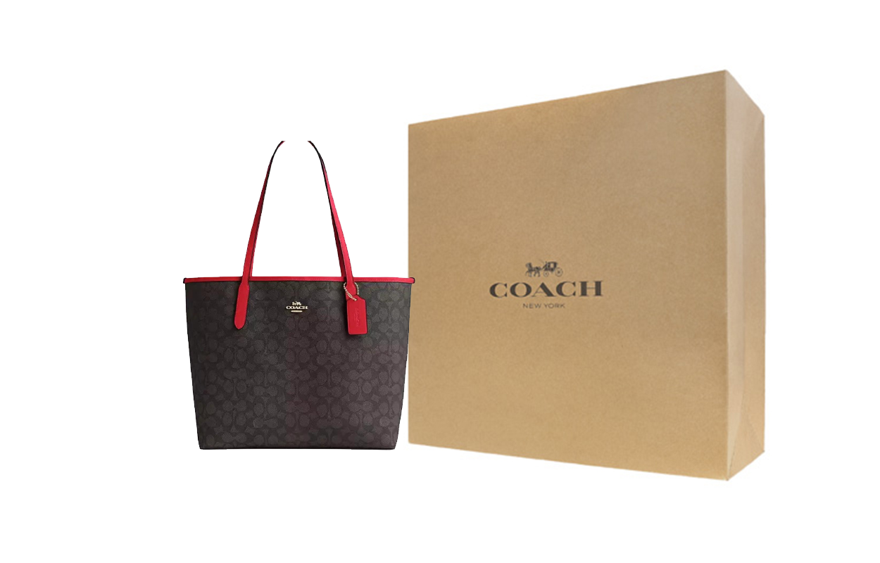 

Городская сумка-шоппер из прорезиненного хлопка COACH, gift box set (basic set+желтый box)