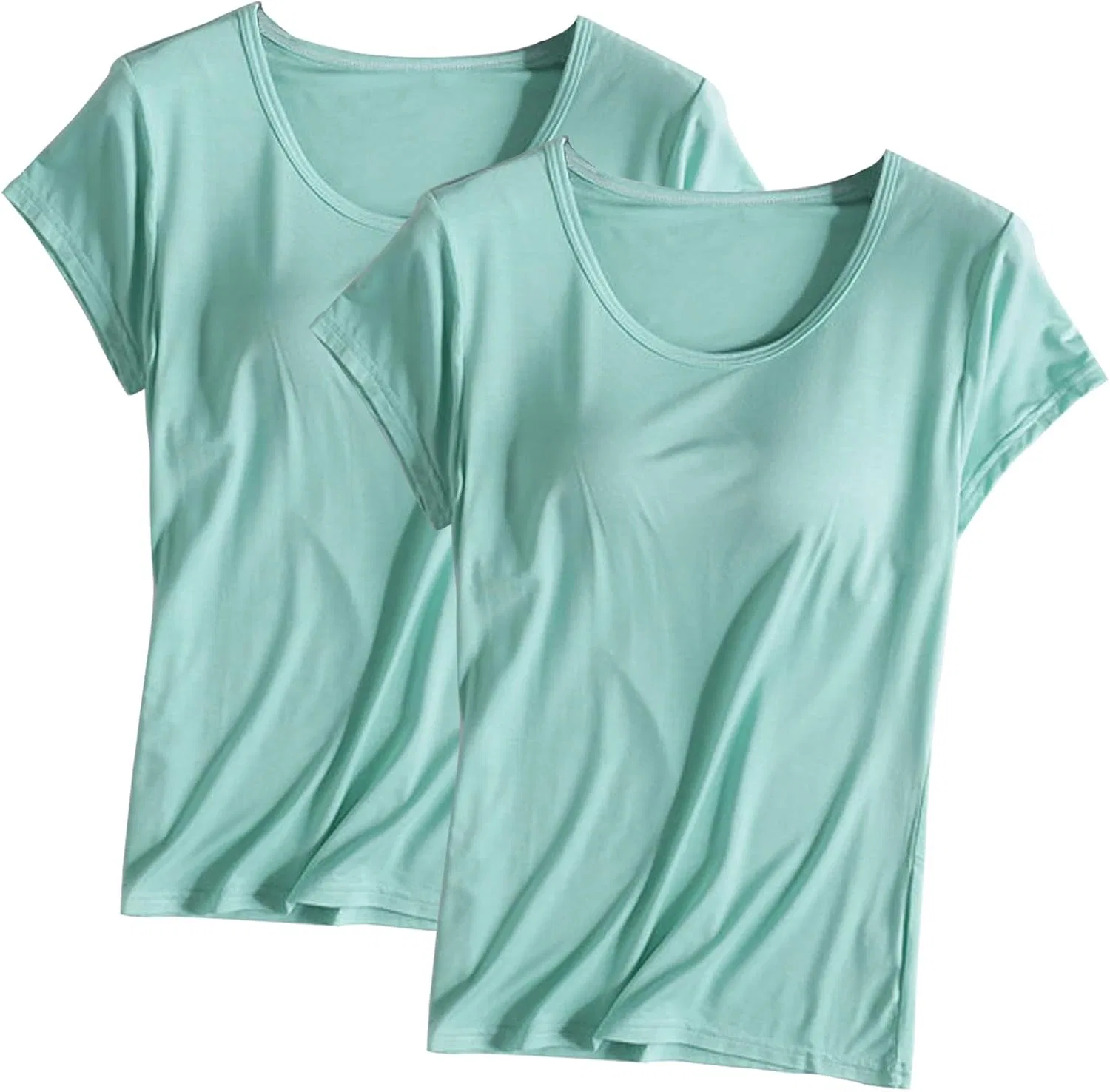 Футболка с встроенным бюстгальтером, 2 шт., женская, A02_mint Green