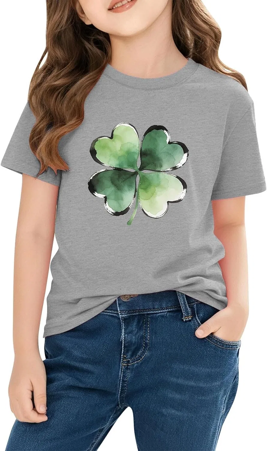 Футболка детская с рисунком Shamrock, Zzalalana, серый — фото 2