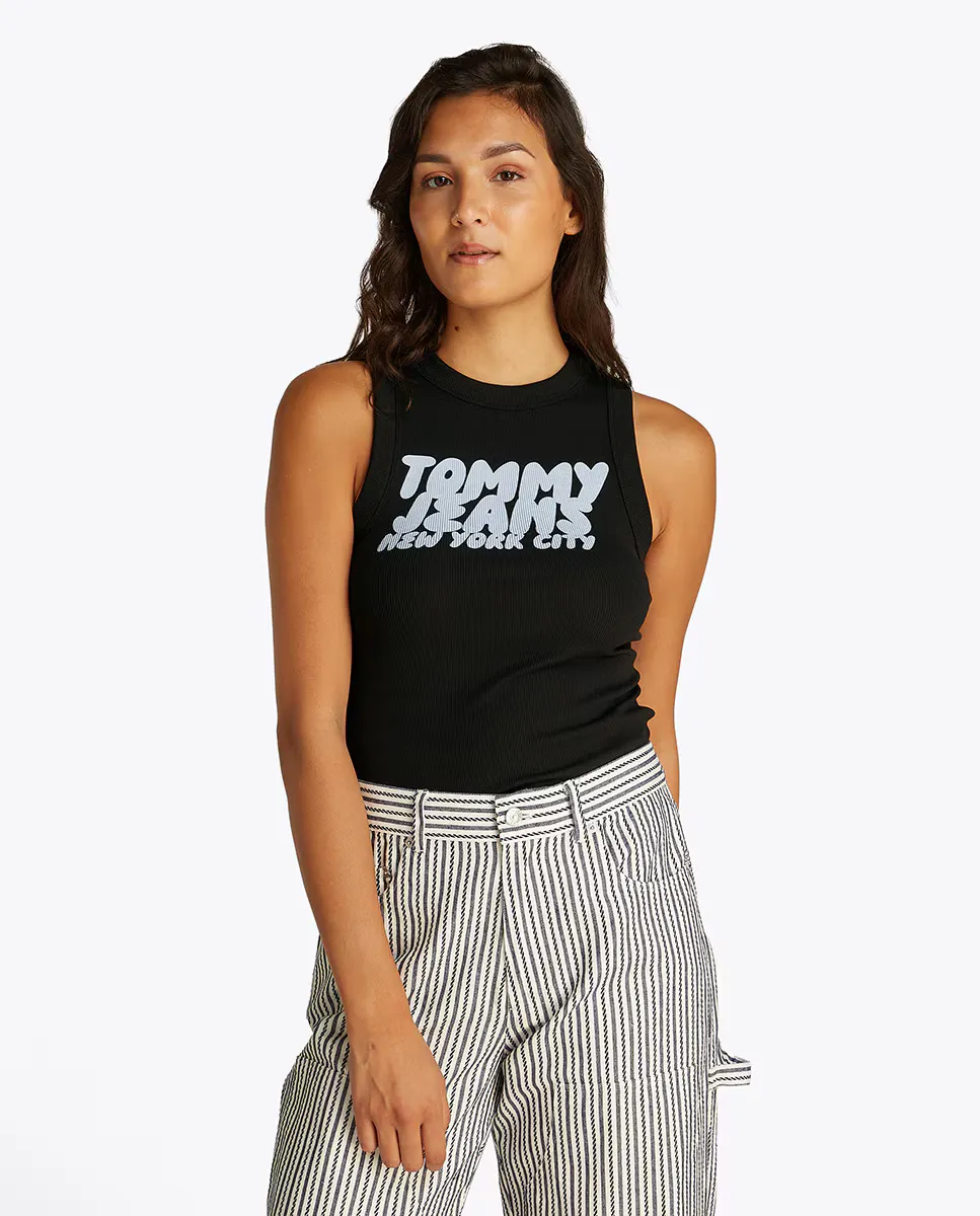 

Женский облегающий топ без рукавов с логотипом в виде пузырька Tommy Jeans, черный
