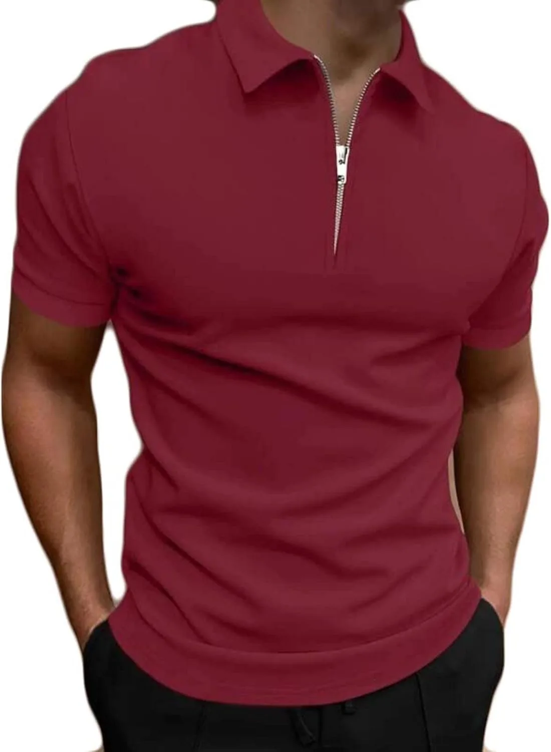 

Мужская поло с коротким рукавом и молнией на четверть, Casual