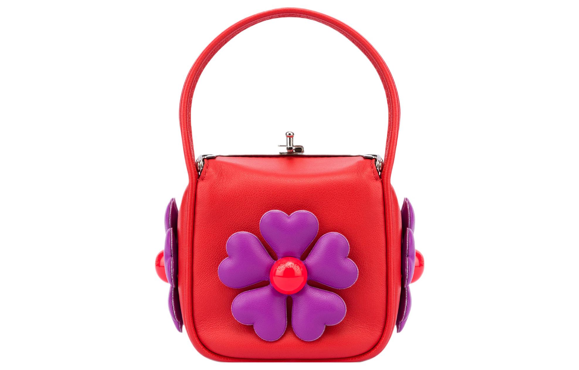 

MOSCHINO Маленькая квадратная сумка из кожи наппа ультрамини женская красная