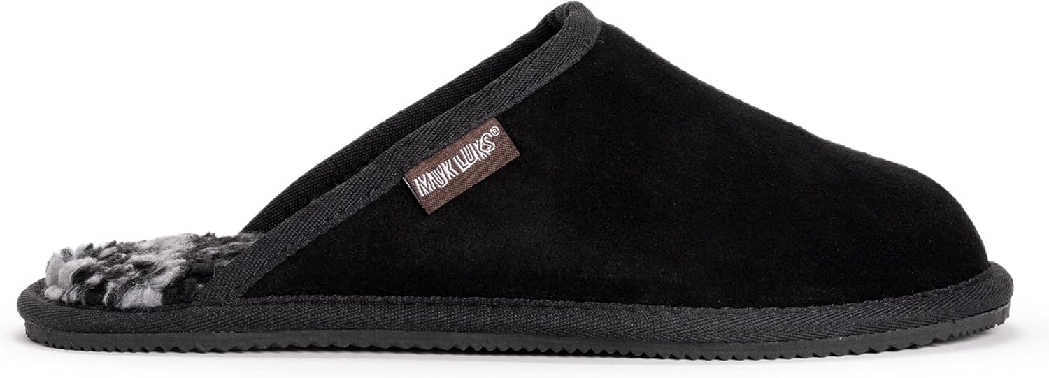 MUK LUKS мужские Muk Luks мужские тапочки Dave с принтом из берберской замши, черный — фото 3