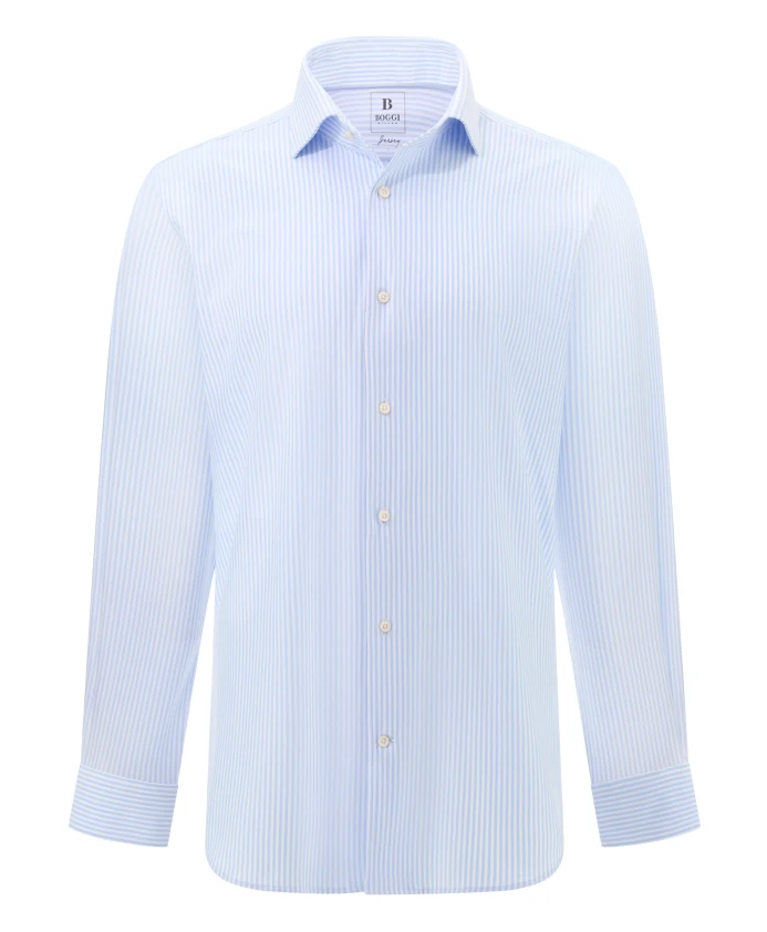 

Полосатая трикотажная рубашка-поло с воротником-стойкой для боулинга Boggi Milano, синий