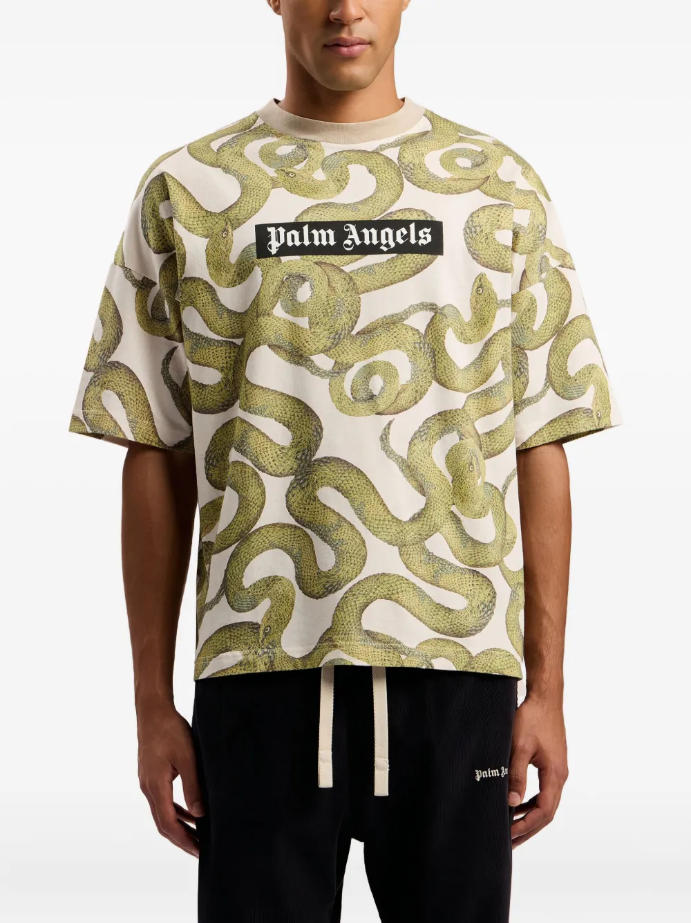 Футболка с логотипом и змеиным узором Palm Angels, нейтральный — фото 3