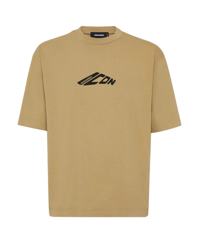 

Бежевая хлопковая футболка с логотипом Dsquared2, бежевый