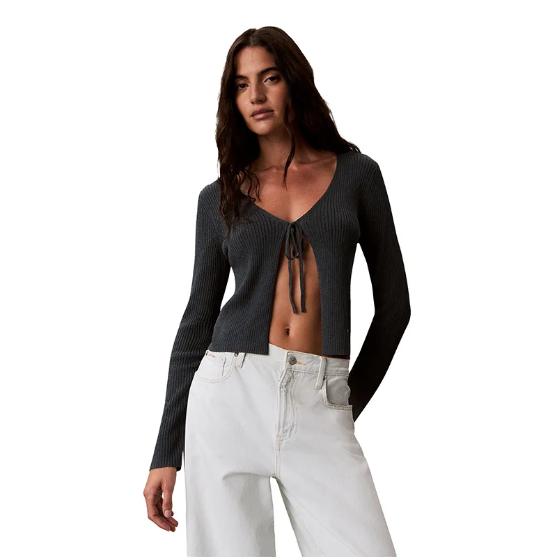 Вязаный свитер женский с V-образным вырезом Calvin Klein, 3Q1-Dark Gray Blue