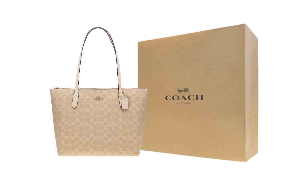 

COACH Сумка-шоппер из искусственной кожи среднего размера женская бежевая