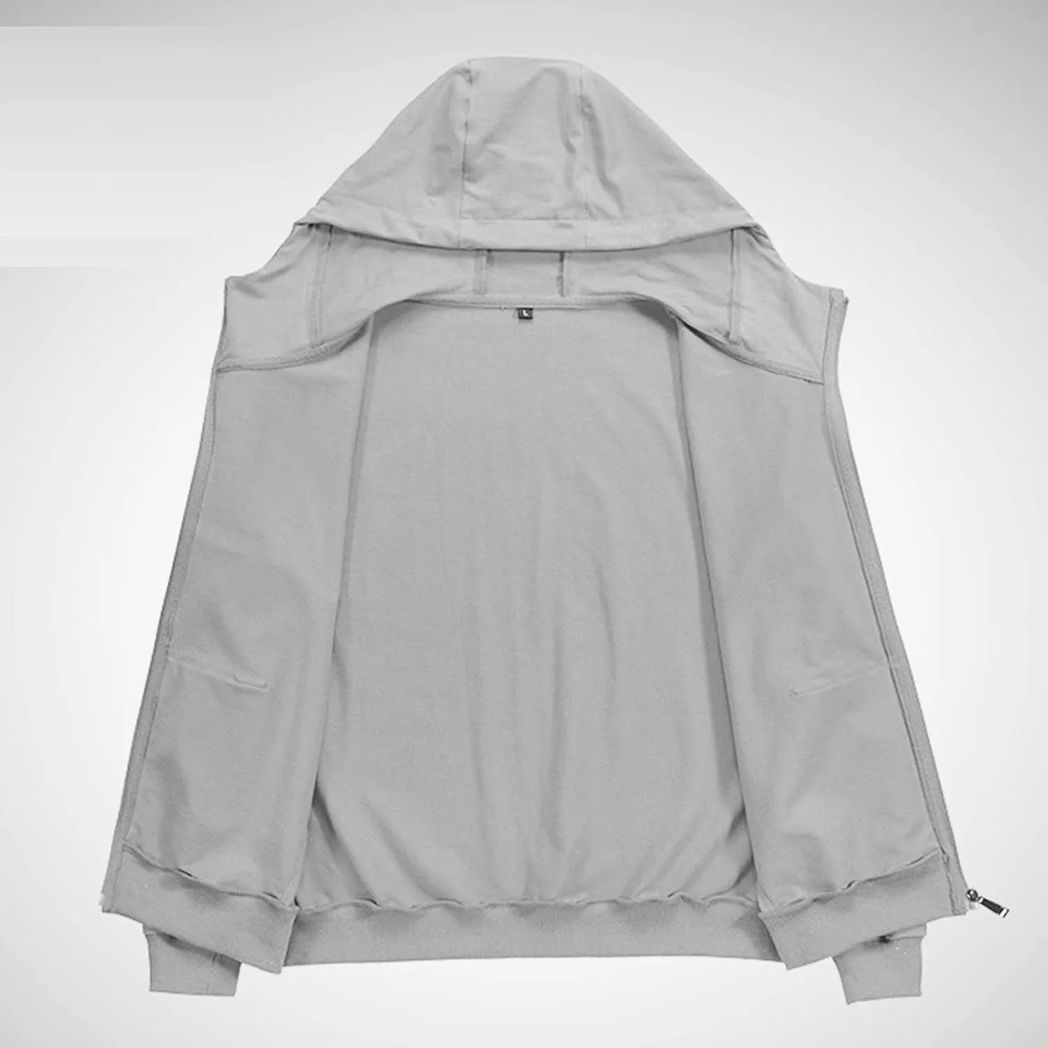 Мужская повседневная худи на молнии slim fit теплая однотонная базовая толстовка легкая с длинным рукавом и карманом — фото 2