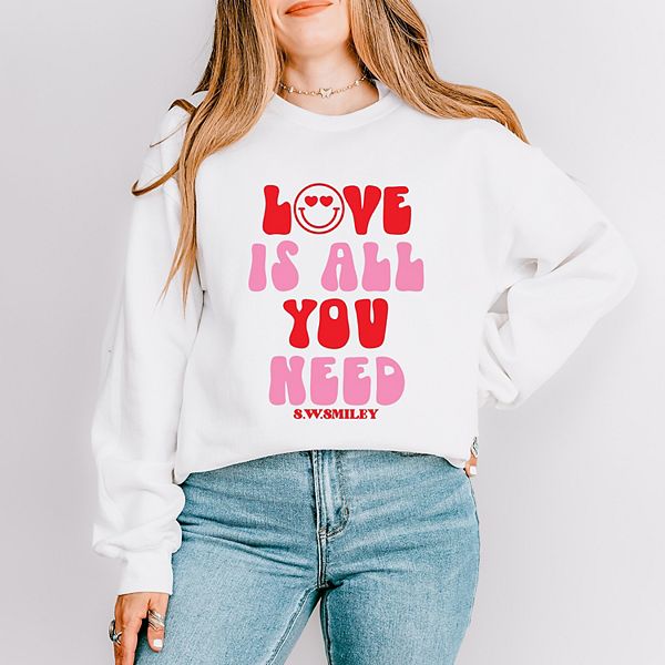 

SWSmiley love is all you need smiley - женский свитшот с принтом Simply Sage Market, White