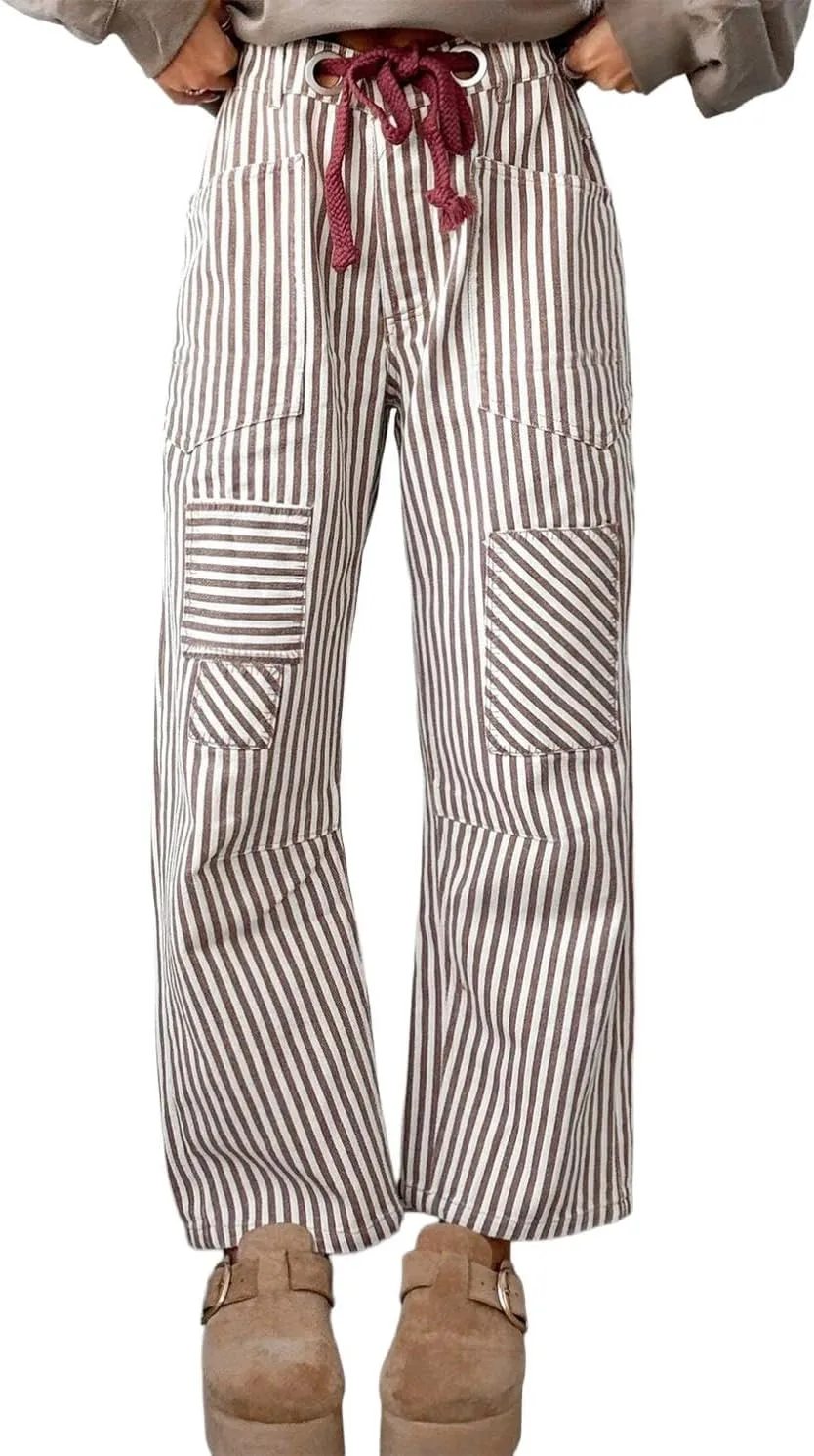 

Женские джинсы с полосками, прямые, на шнурке, с карманами watersouprty