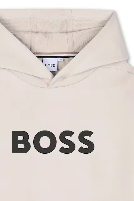 Детская толстовка с капюшоном принты BOSS, бежевый — фото 4