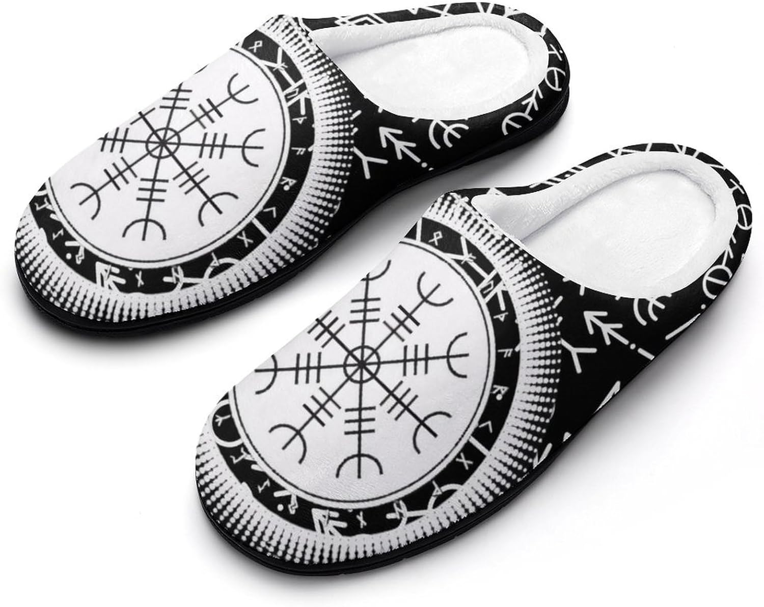 

Мужские теплые пушистые тапочки, интересный викингский художественный узор, домашние хлопковые тапочки с закрытым носком, классические тапочки с резиновой подошвой/не скользящие Yxhzyhy, Helmet of Awe