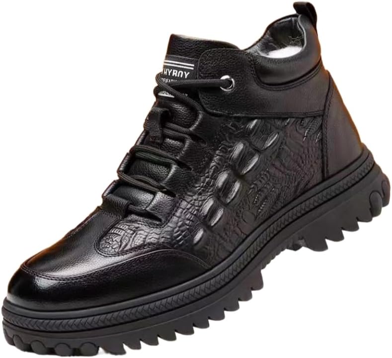 

Мужские толстые ботинки с плоской подошвой Однотонная резиновая подошва Теплые и удобные Для улицы, снежной погоды Для повседневной носки Fusecottc, черный