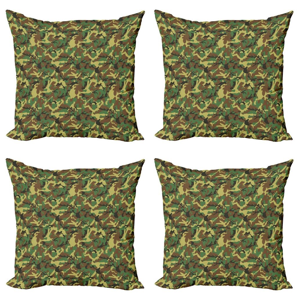 

ABAKUHAUS Camo Набор чехлов для подушек (4 предмета), Woodland Abstract Jungle, современная двусторонняя цифровая печать, 45 см x 45 см, зеленый, коричневый, темно-зеленый