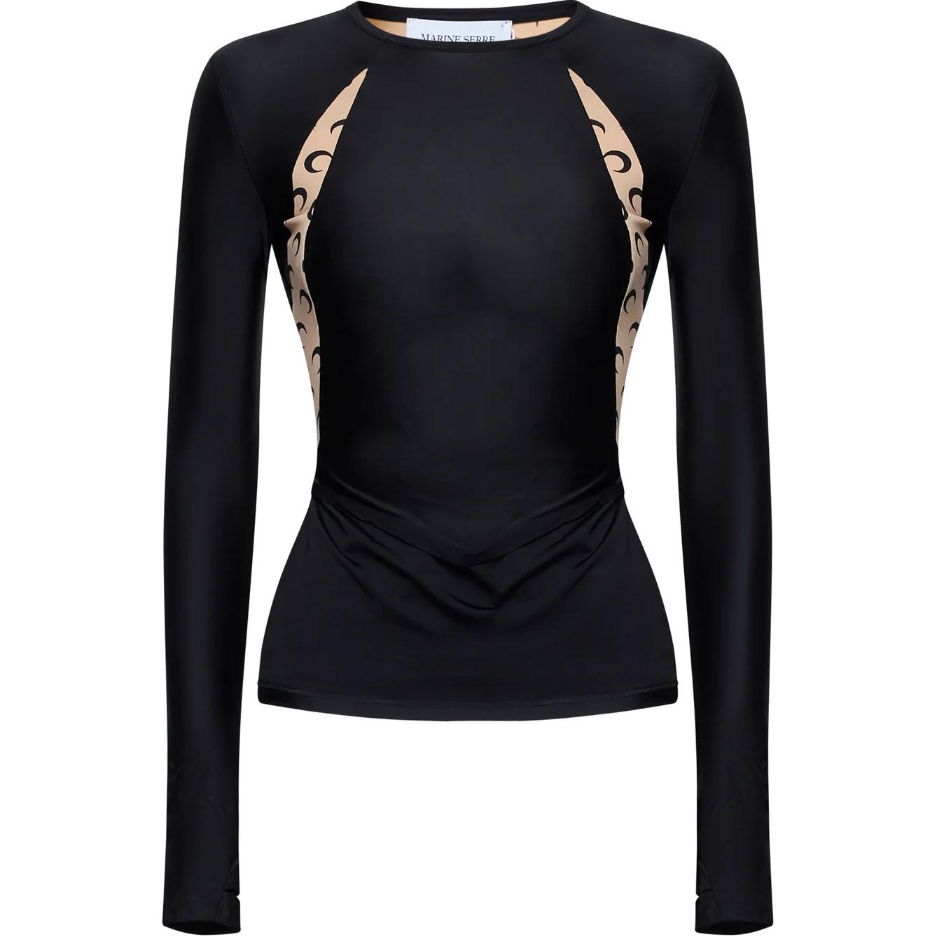 

Блуза с длинными рукавами и панелями с принтом логотипа Marine Serre, черный