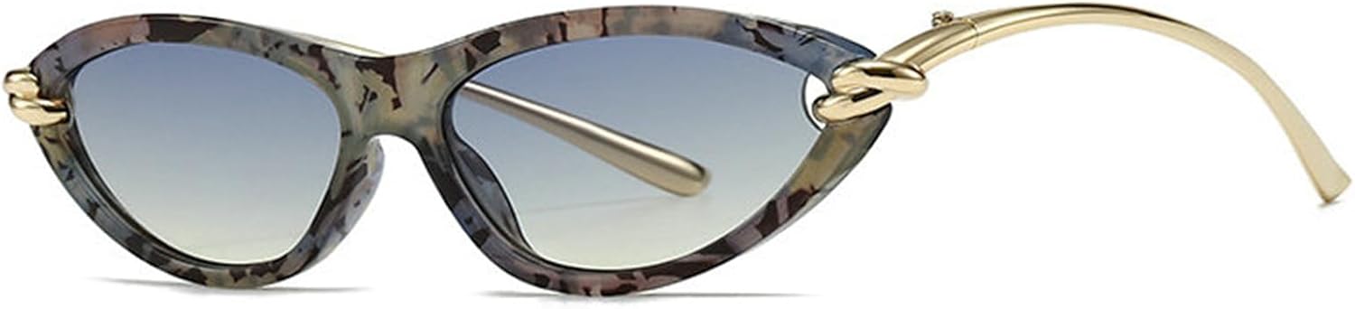 

willochra Милые ретро-солнцезащитные очки «кошачий глаз» для женщин, модные винтажные солнцезащитные очки в овальной оправе, металлические дизайнерские очки, Flowrr Blue