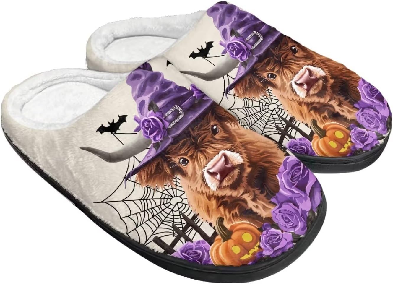 

Хлопковые тапочки на Хэллоуин и Рождество для женщин и мужчин, мягкие, теплые, нескользящие, домашние тапочки, дорожные тапочки Buxolandt, Halloween Cow Print