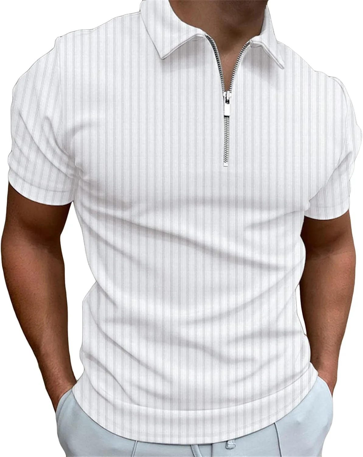 Мужская поло с коротким рукавом и молнией, Casual, Slim Fit