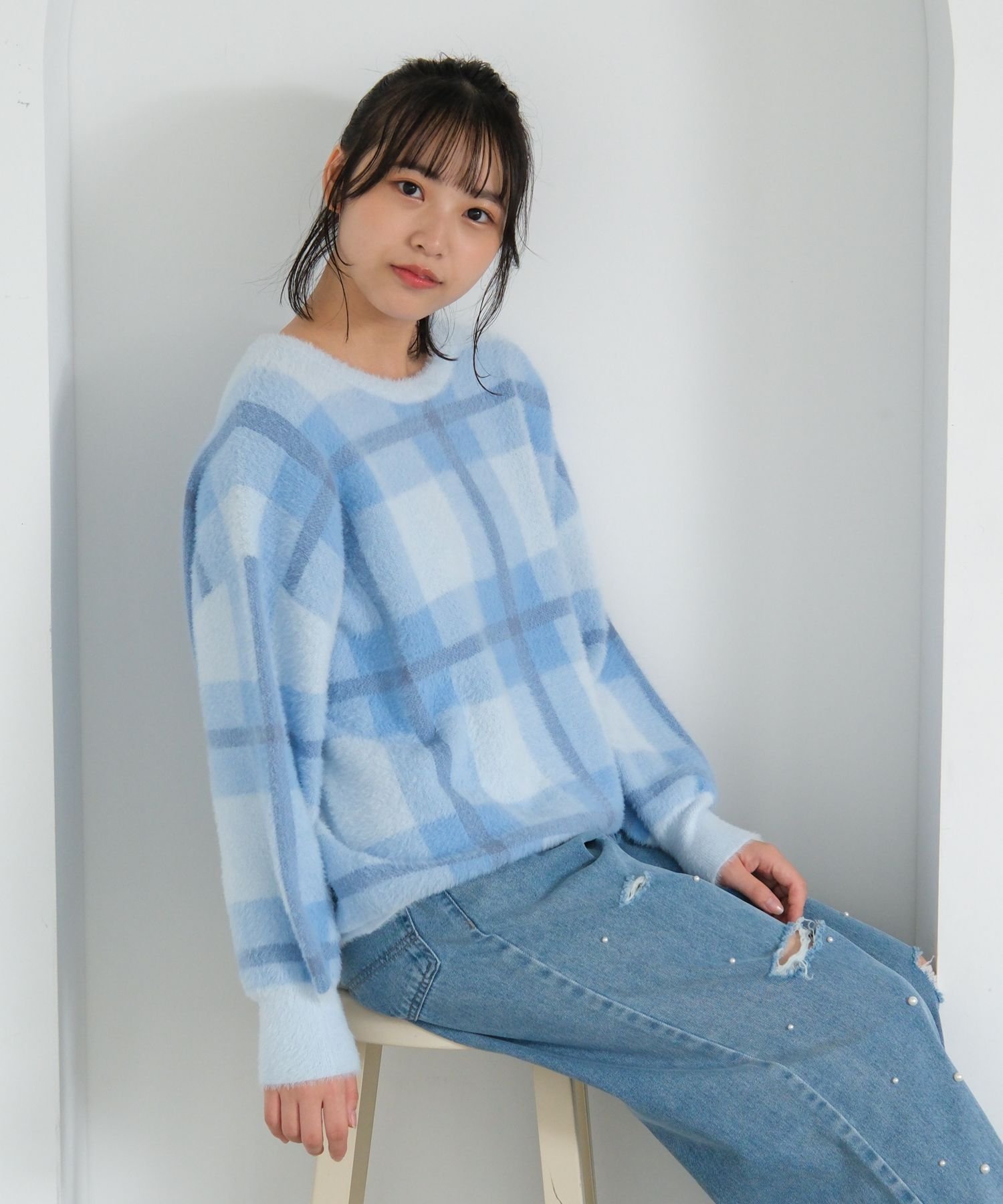Свитер Дизайнерский ворсистый трикотаж / И ЛЮБОЙ / 599709 Global Work, Blue Check 83