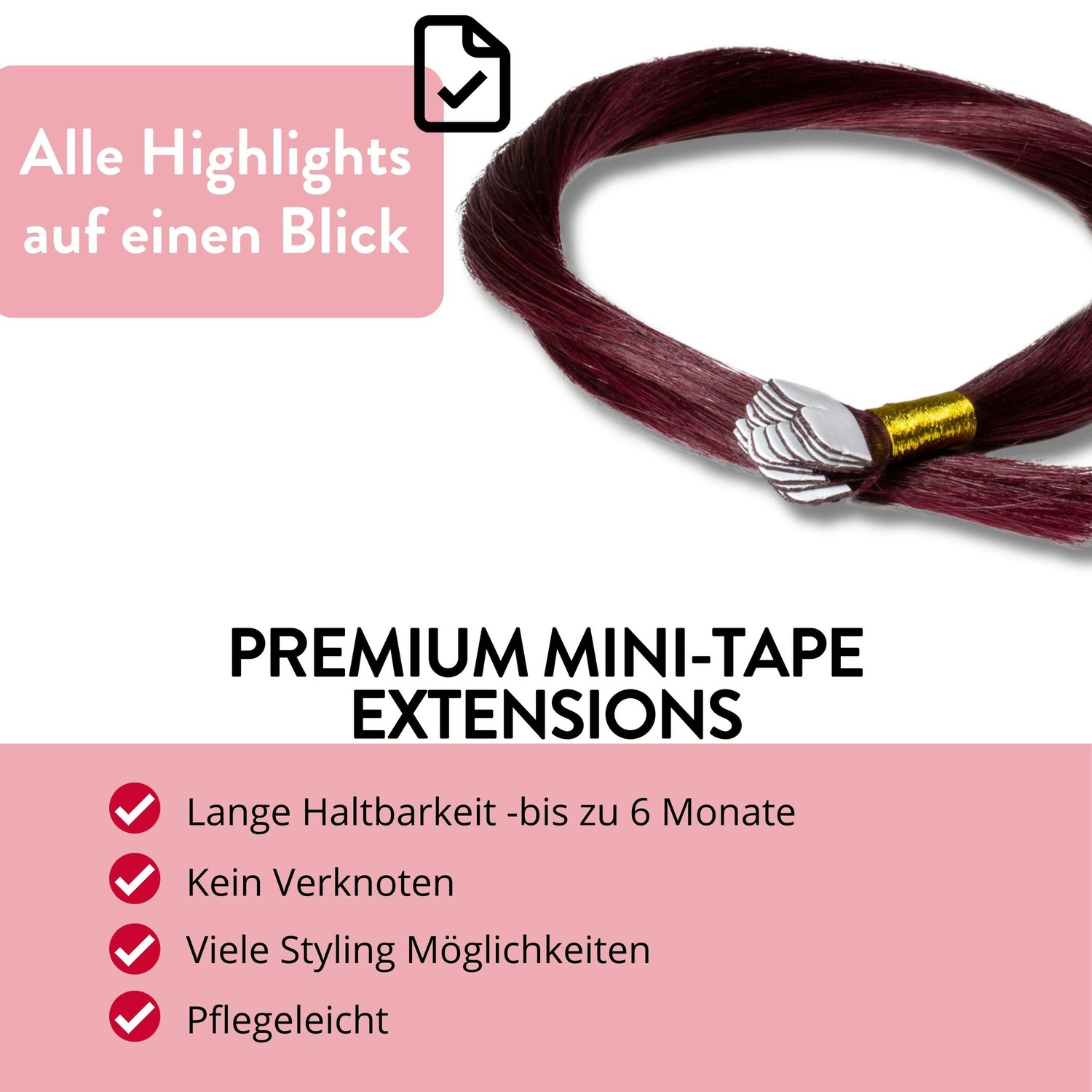 Накладные волосы mini tape extensions premium echthaar #55/66 hellbraun intensiv violett-intensiv Hair2Heart, 40cm, количество 12 шт. — фото 3