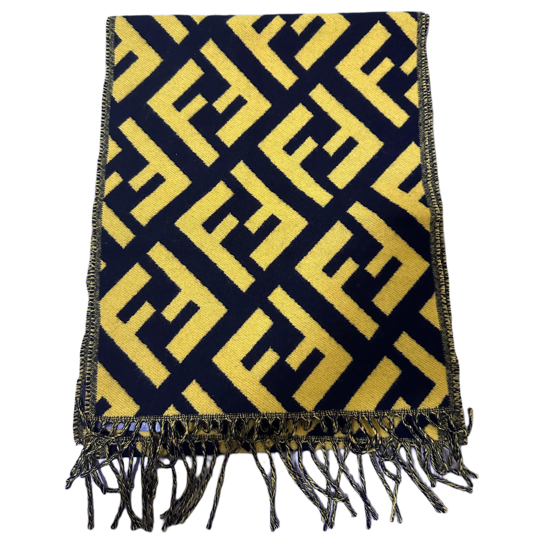 

FENDI Кашемировый шарф унисекс черный с желтым, Black Yellow
