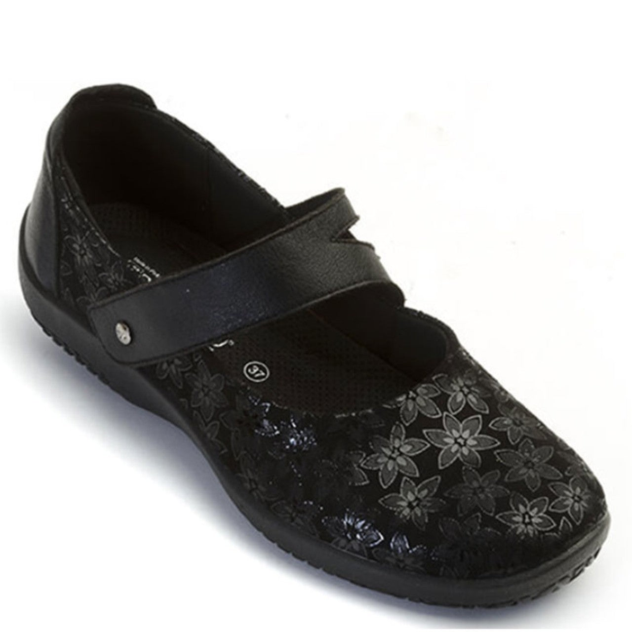 Женские черные балетки Arcopedico Cosmo Flats с цветочным принтом и комфортом Mary Jane ZOGG98