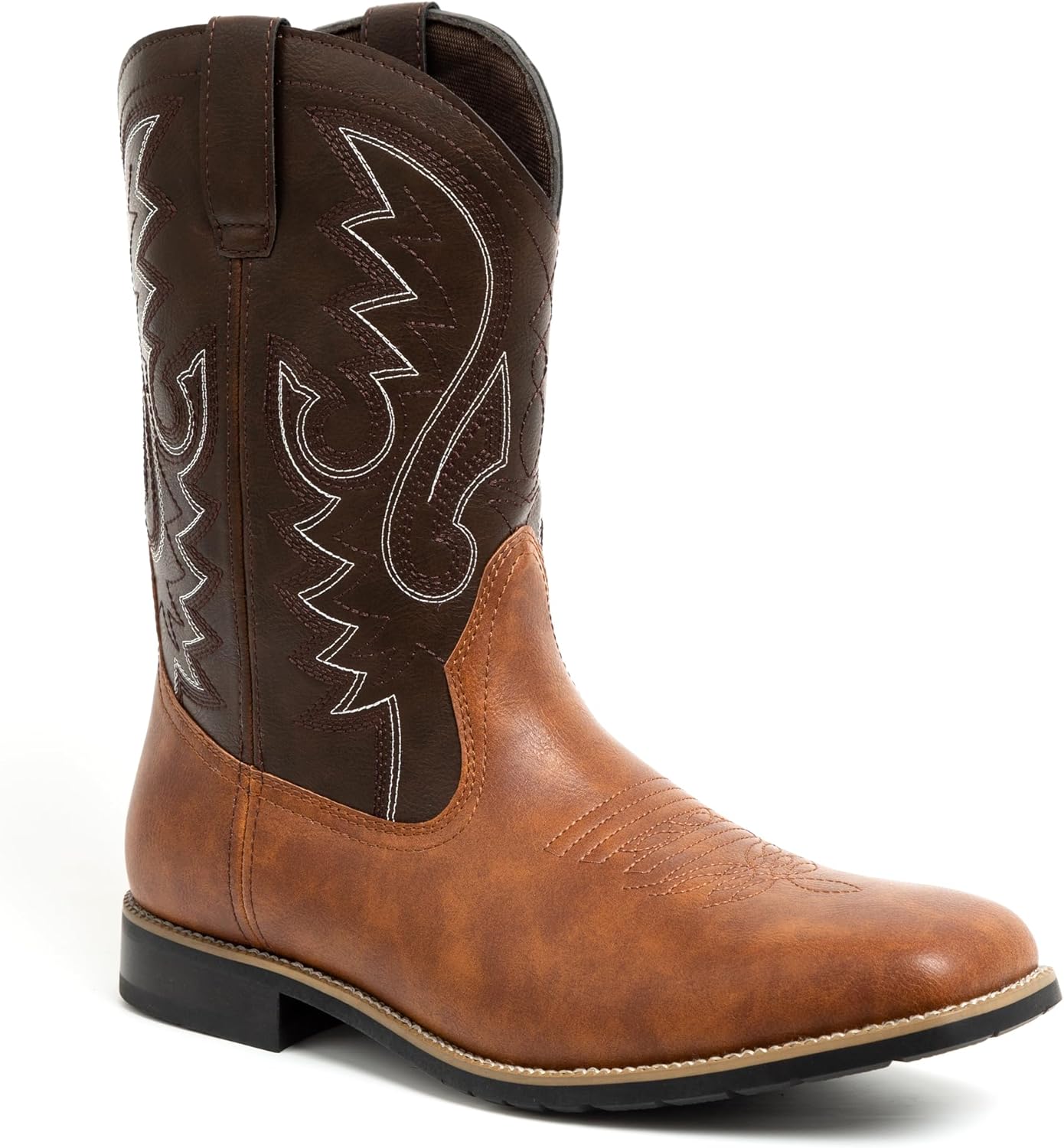 

Мужские ковбойские сапоги Metrocharm Western-02 с вышивкой, квадратный носок, средняя голень, темно-коричневый