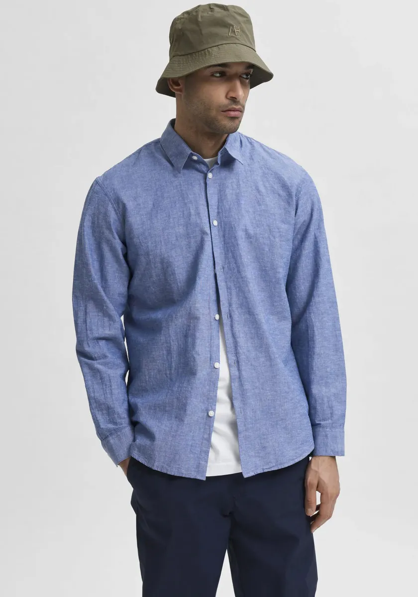 

Рубашка льняная SELECTED HOMME "NEW-LINEN SHIRT", однотонная, цвет Med Blue Den
