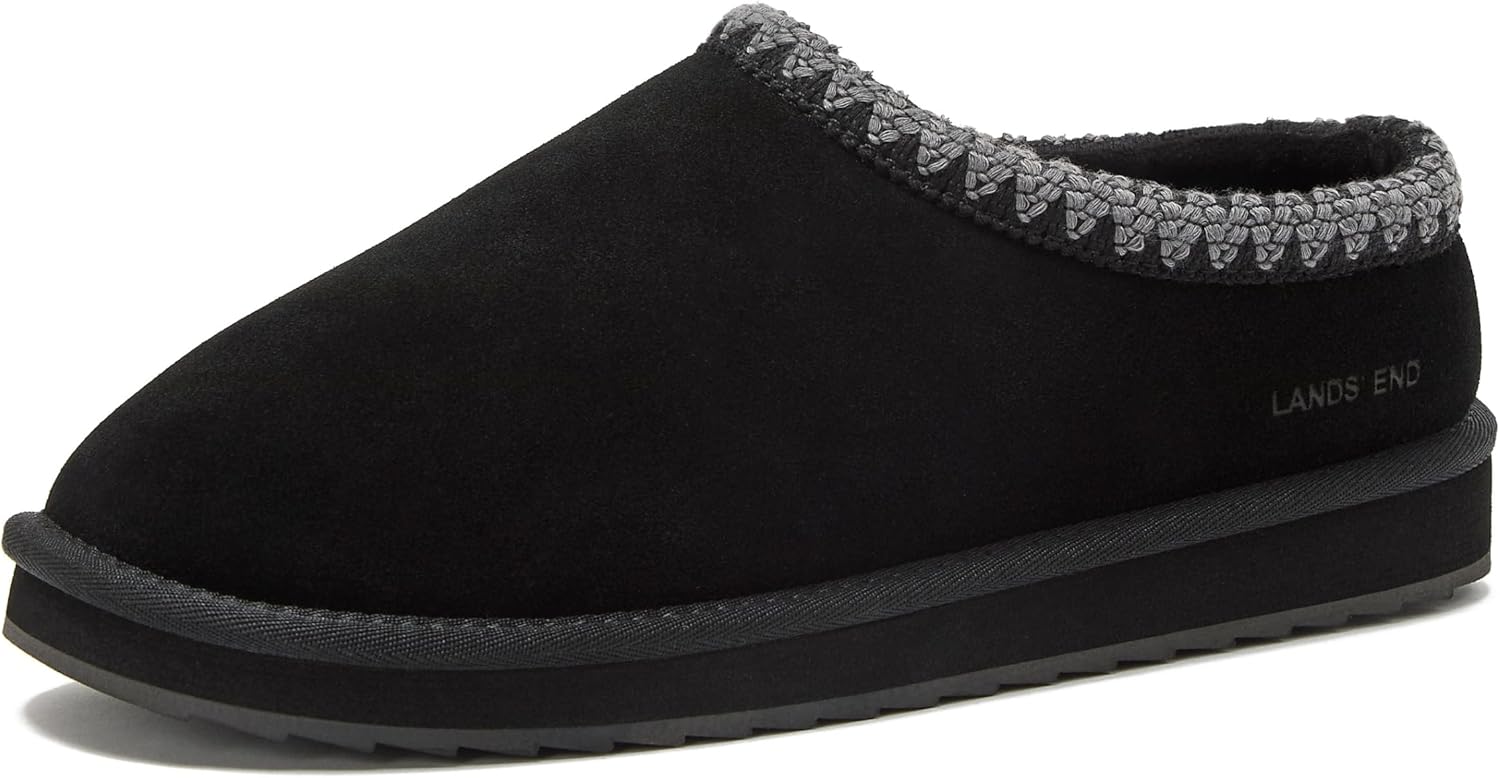 

Мужские тапочки Lands' End Hearth Warm Fuzzy, с меховой подкладкой, из замши для дома и улицы, размеры 7-15, черные или коричневые