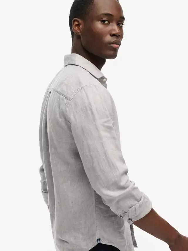 Льняная рубашка Ривьера Superdry, Ash Grey Chambray — фото 4
