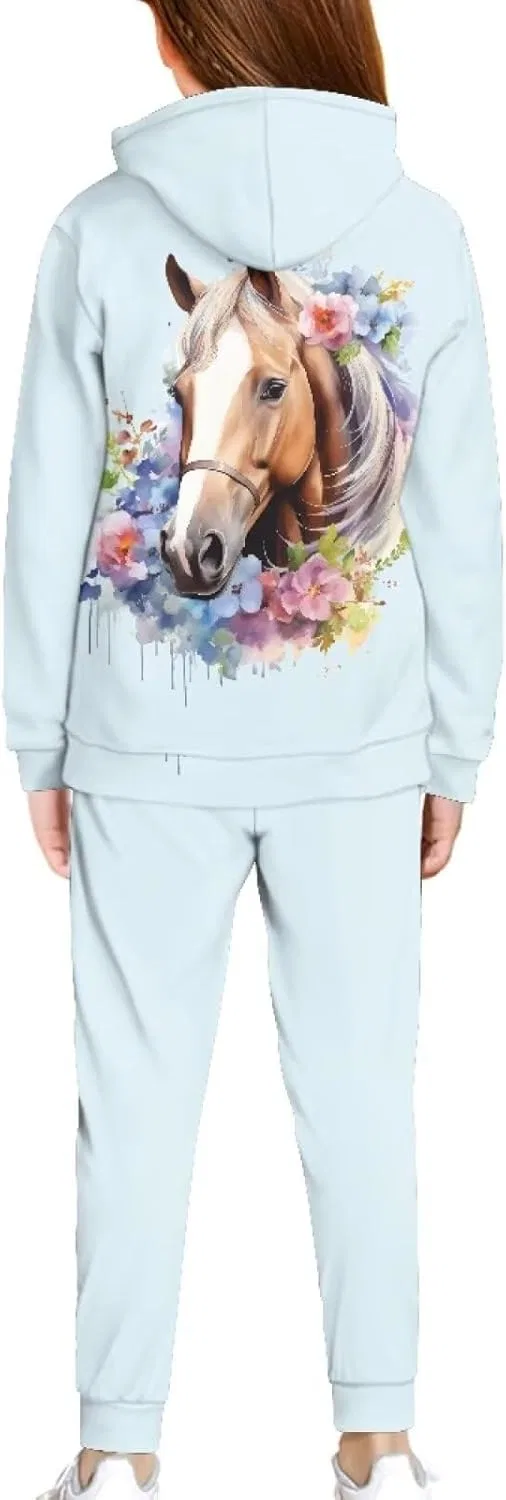 Детский спортивный костюм с принтом Horse Floral, YECARYPOD, 2 предмета, синий — фото 2