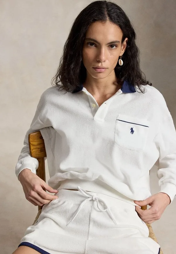 Рубашка-Поло с длинными рукавами terry Polo Ralph Lauren, White — фото 4