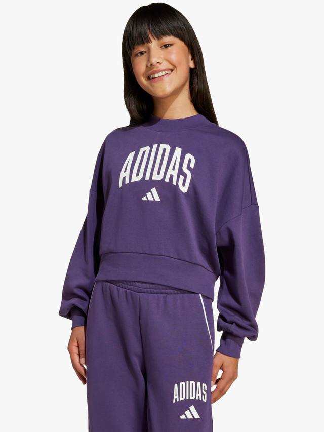 

Детский хлопковый свитшот с круглым вырезом adidas, Aurora Plum/White