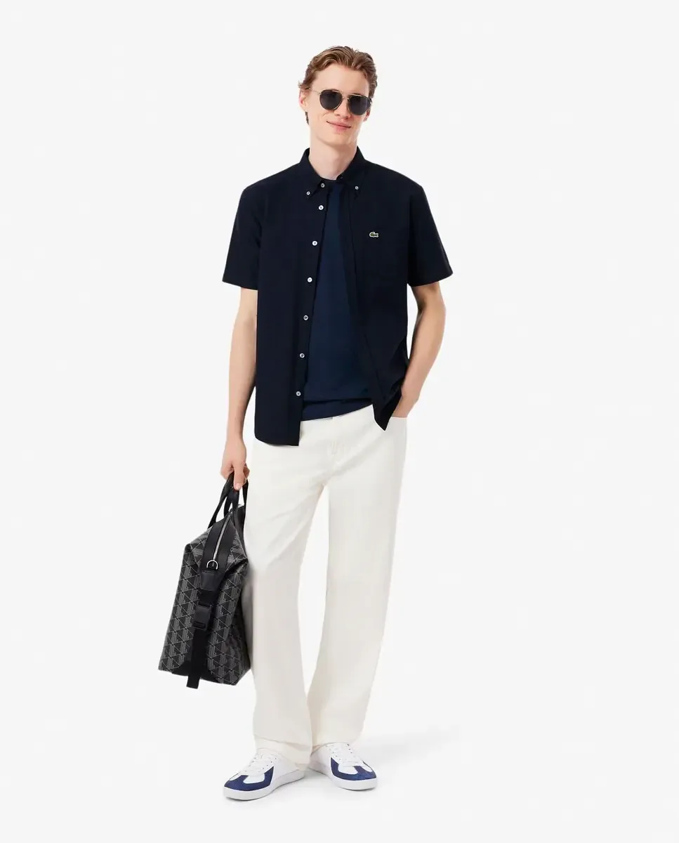 Футболка мужская Lacoste, льняная, с коротким рукавом, темно-синий — фото 4