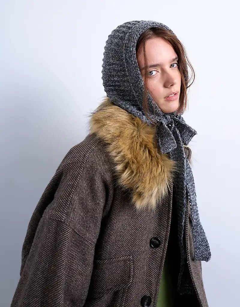 

Капюшон Topshop Bella с завязкой серого цвета