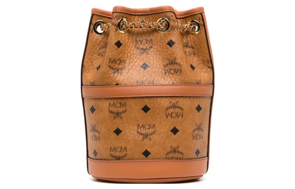 

Мини-рюкзак-ведро женский коричневый MCM с отделкой из телячьей кожи