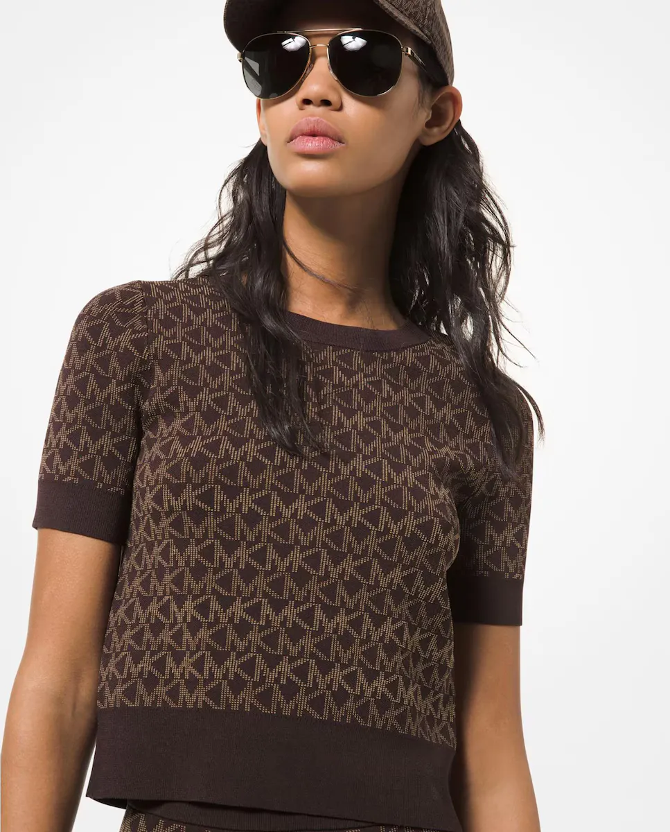 

Женский свитер с короткими рукавами и логотипами Michael Michael Kors, коричневый