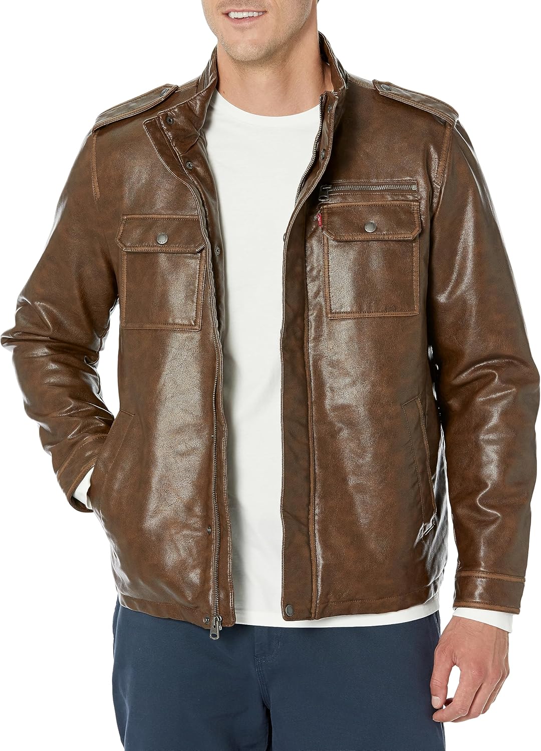 

Мужская винтажная военная куртка Levi's из искусственной кожи шерпы с оленями, для больших и высоких, Classic Brown