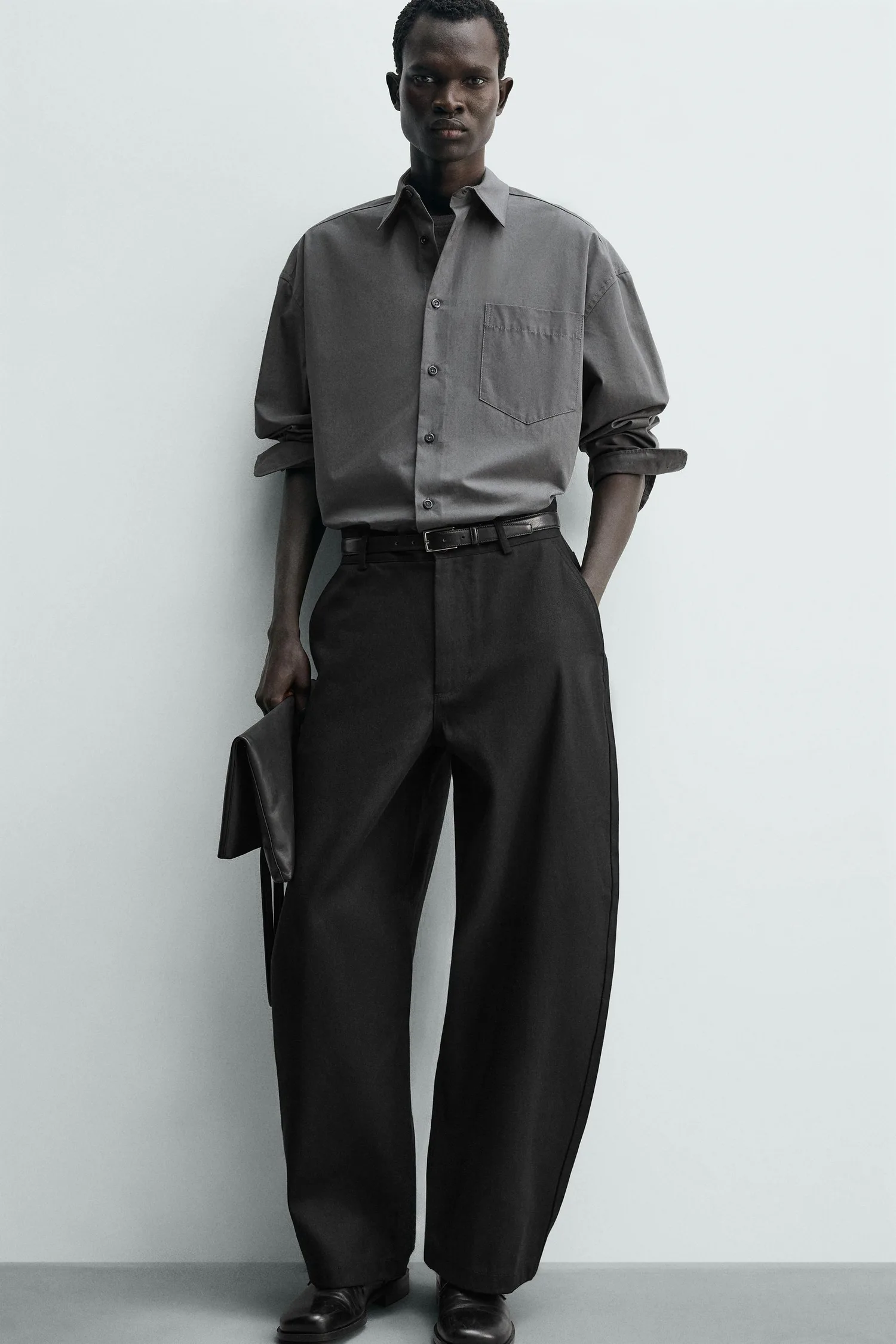Хлопковые брюки с цилиндрическим кроем из лиоцелла Zara, черный — фото 4