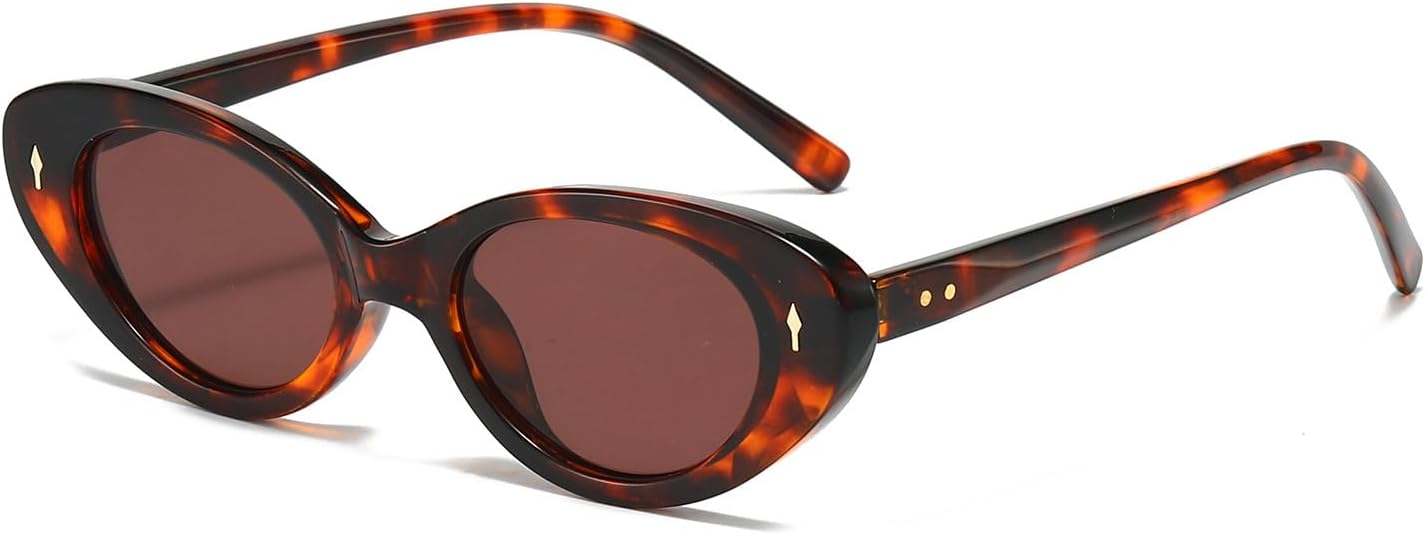 

Солнцезащитные очки YAMEIZE Retro Cat Eyes Small Oval - для женщин и мужчин, классические овальные винтажные очки с защитой UV400 для вождения и активного отдыха, Leopard Brown
